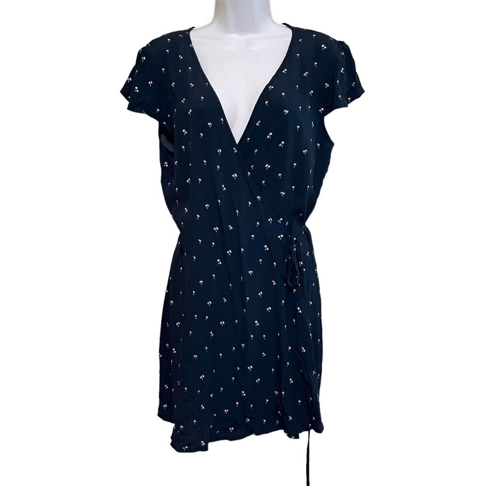 Brandy Melville Palm Tree Print Wrap Mini Dress Womens Small Navy Blue - Picture 1 of 6